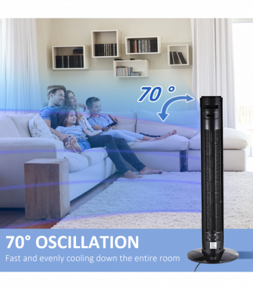 Fan Tower 32x96H cm Black Oscillating 3 Speeds 3 Modes 70-degree LED Panel Timer