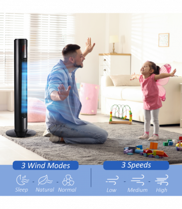 Fan Tower 32x96H cm Black Oscillating 3 Speeds 3 Modes 70-degree LED Panel Timer