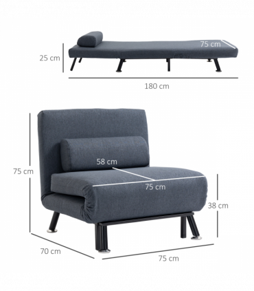 Faux Suede 5-Position Futon Single Sofa Bed Black