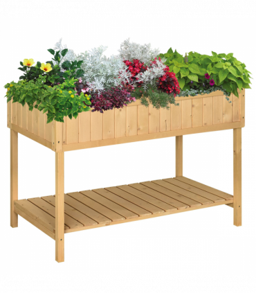 Plant Stand Fir Wood Raised 8 Compartment Oak Tone 110cm x 46cm x 76cm