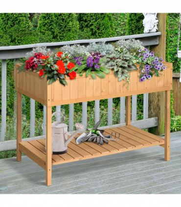 Plant Stand Fir Wood Raised 8 Compartment Oak Tone 110cm x 46cm x 76cm