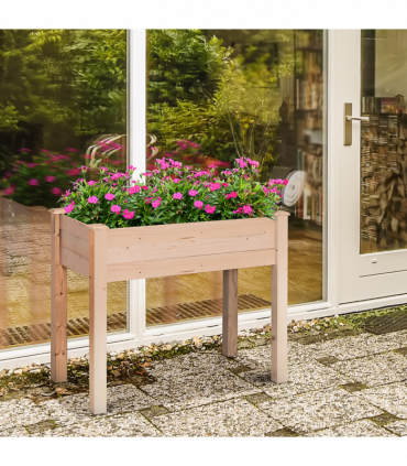 Fir Wood Raised Rectangular Plant Stand Oak Tone