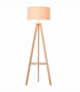 Floor Lamp, 154H cm-Beige/Natural Wood Colour