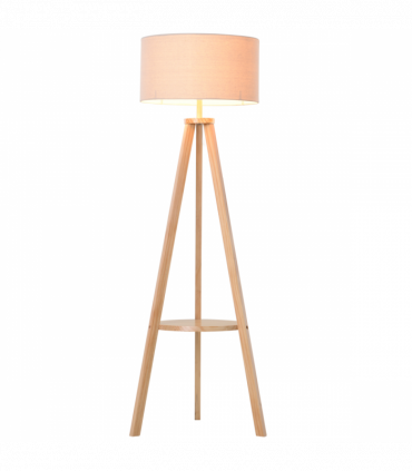 Floor Lamp, 154H cm-Beige/Natural Wood Colour
