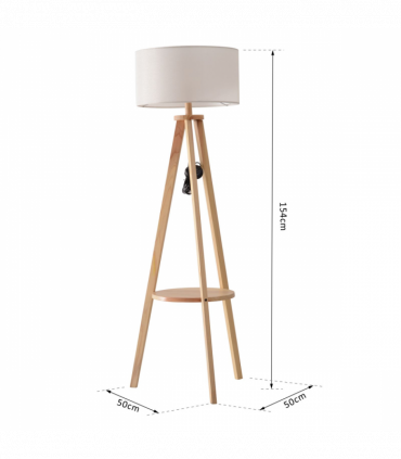 Floor Lamp, 154H cm-Beige/Natural Wood Colour