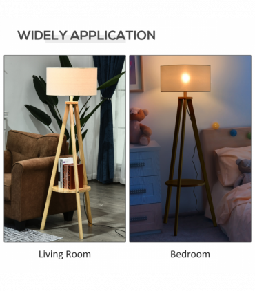 Floor Lamp, 154H cm-Beige/Natural Wood Colour