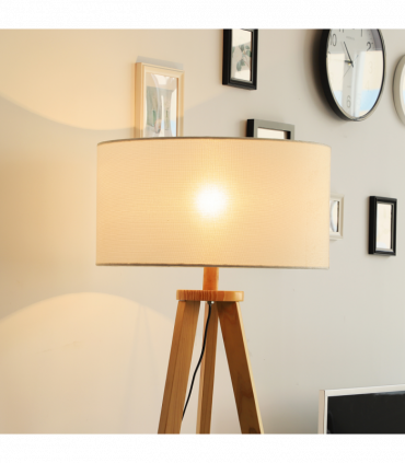 Floor Lamp, 154H cm-Beige/Natural Wood Colour