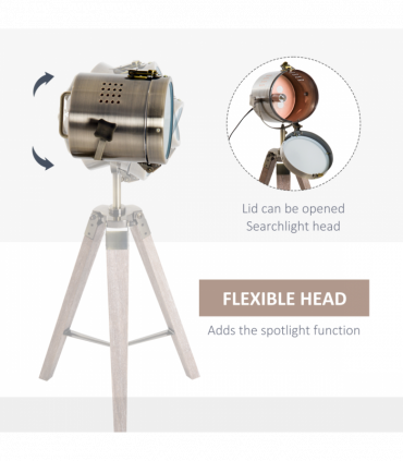 Floor Lamp, 33L-Wood/Bronze Colour, Steel, Copper, Pine, Retro Photography Style