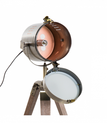 Floor Lamp, 33L-Wood/Bronze Colour, Steel, Copper, Pine, Retro Photography Style