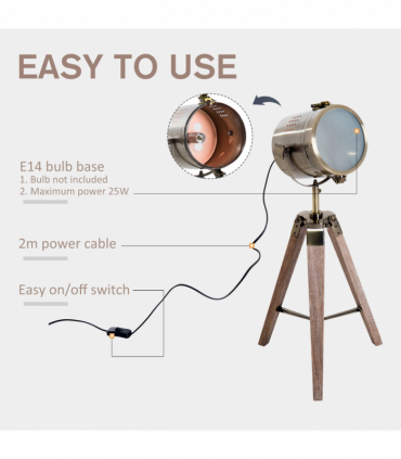 Floor Lamp, 33L-Wood/Bronze Colour, Steel, Copper, Pine, Retro Photography Style