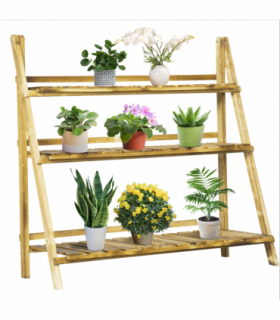 Wood Flower Stand 3-tier 100L x 37W x 93H cm Brown for Patio Balcony Garden
