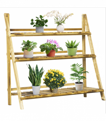 Wood Flower Stand 3-tier 100L x 37W x 93H cm Brown for Patio Balcony Garden