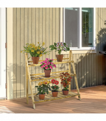 Wood Flower Stand 3-tier 100L x 37W x 93H cm Brown for Patio Balcony Garden