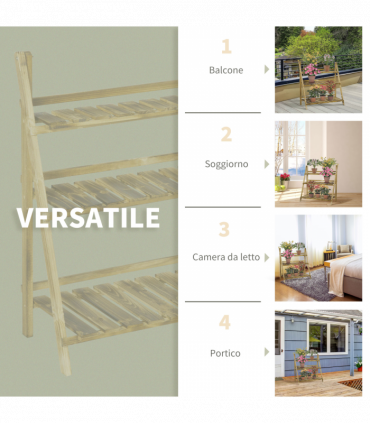 Wood Flower Stand 3-tier 100L x 37W x 93H cm Brown for Patio Balcony Garden