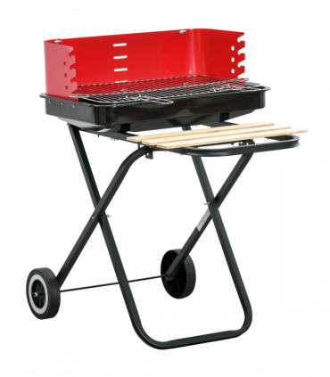 Foldable Charcoal Barbecue Grill W/ Wheels-Red & Black