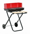 Foldable Charcoal Barbecue Grill W/ Wheels-Red & Black
