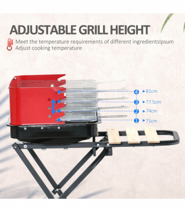 Foldable Charcoal Barbecue Grill W/ Wheels-Red & Black