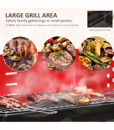 Foldable Charcoal Barbecue Grill W/ Wheels-Red & Black