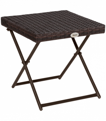Folding Square Rattan Coffee Table Bistro Balcony Garden Steel Outdoor