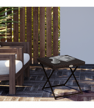 Folding Square Rattan Coffee Table Bistro Balcony Garden Steel Outdoor