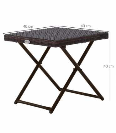 Folding Square Rattan Coffee Table Bistro Balcony Garden Steel Outdoor
