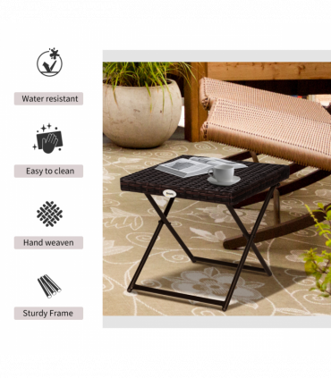 Folding Square Rattan Coffee Table Bistro Balcony Garden Steel Outdoor