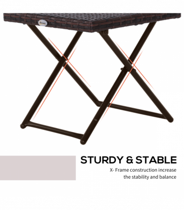 Folding Square Rattan Coffee Table Bistro Balcony Garden Steel Outdoor