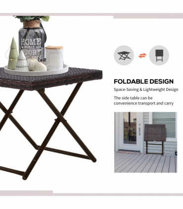 Folding Square Rattan Coffee Table Bistro Balcony Garden Steel Outdoor