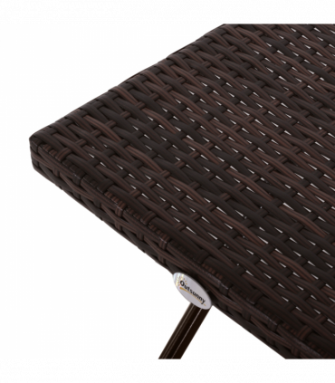 Folding Square Rattan Coffee Table Bistro Balcony Garden Steel Outdoor