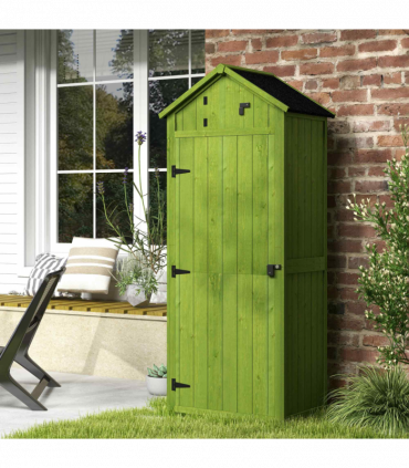 Outsunny Wooden Garden Storage Shed Tool Storage Box, 77 x 54 x 179 cm, Green