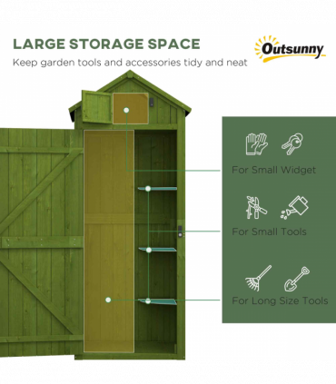 Outsunny Wooden Garden Storage Shed Tool Storage Box, 77 x 54 x 179 cm, Green