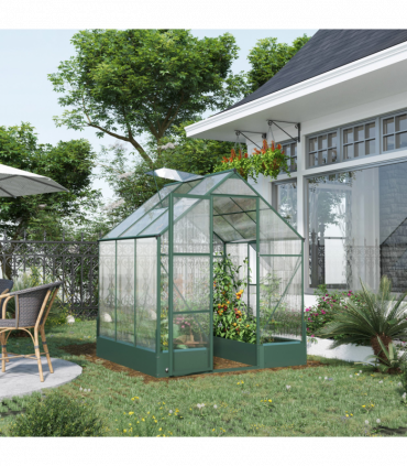 Greenhouse Polycarbonate Transparent Green 190cm x 190cm x 220cm Walk-in