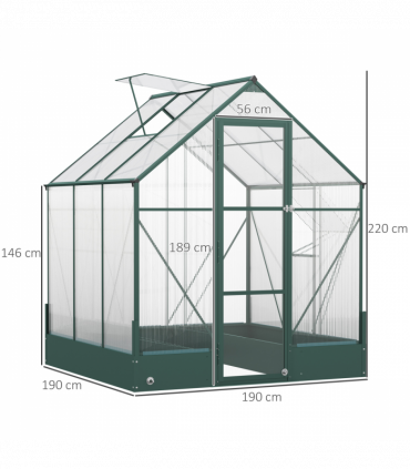 Greenhouse Polycarbonate Transparent Green 190cm x 190cm x 220cm Walk-in