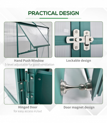 Greenhouse Polycarbonate Transparent Green 190cm x 190cm x 220cm Walk-in