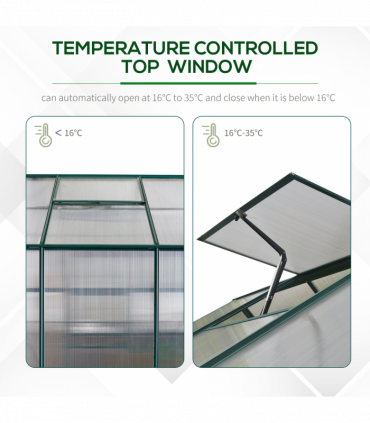 Greenhouse Polycarbonate Transparent Green 190cm x 190cm x 220cm Walk-in