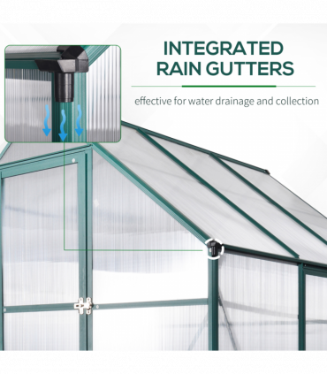 Greenhouse Polycarbonate Transparent Green 190cm x 190cm x 220cm Walk-in