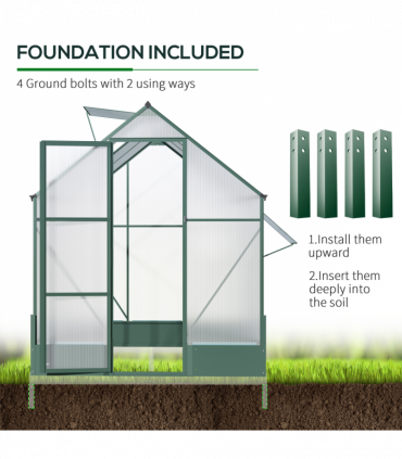 Greenhouse Polycarbonate Transparent Green 190cm x 190cm x 220cm Walk-in