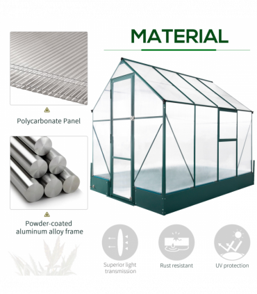 Greenhouse Polycarbonate Transparent Green 250cm x 190cm x 219cm Garden Walk-in