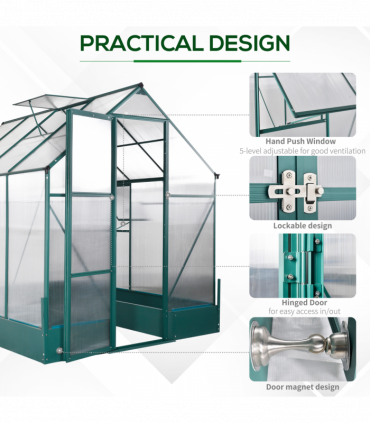 Greenhouse Polycarbonate Transparent Green 250cm x 190cm x 219cm Garden Walk-in