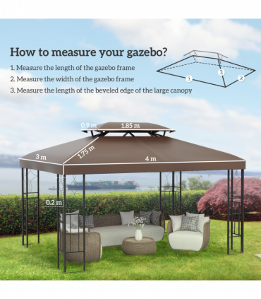 Gazebo Replacement Top Cover, 2-Tier, 3x4 m-Brown