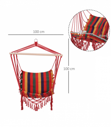 Hammock Chair Swing Colourful Striped Seat Porch Indoor Outdoor Hanging Beach