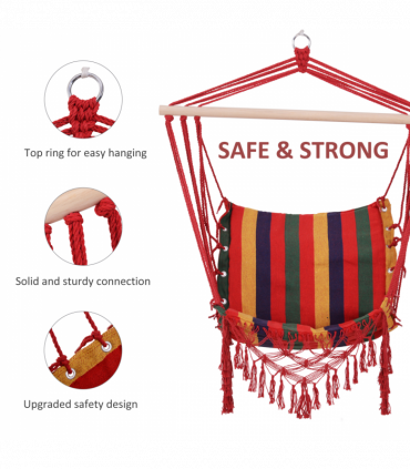 Hammock Chair Swing Colourful Striped Seat Porch Indoor Outdoor Hanging Beach