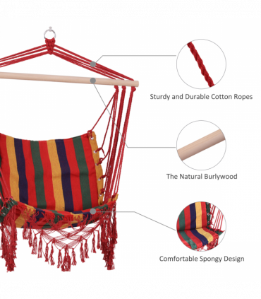 Hammock Chair Swing Colourful Striped Seat Porch Indoor Outdoor Hanging Beach