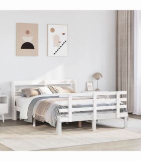 vidaXL Bed Frame with Headboard without Mattress White 135x190 cm Double