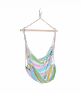 Hanging Swing Chair-Multi-colour stripes, white rope
