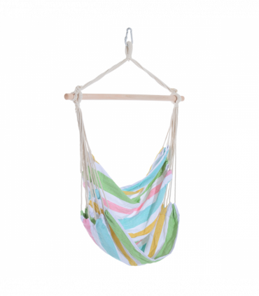 Hanging Swing Chair-Multi-colour stripes, white rope