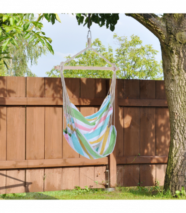 Hanging Swing Chair-Multi-colour stripes, white rope