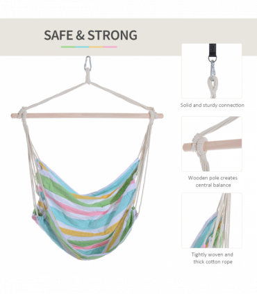 Hanging Swing Chair-Multi-colour stripes, white rope