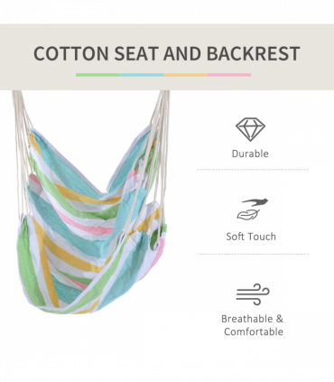 Hanging Swing Chair-Multi-colour stripes, white rope