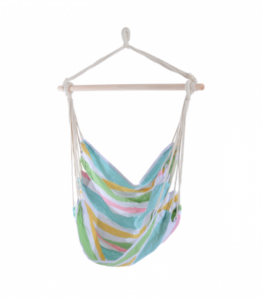 Hanging Swing Chair-Multi-colour stripes, white rope